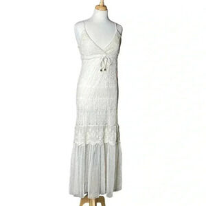 Hazel size L Boho ivory off white maxi dress lace body-con